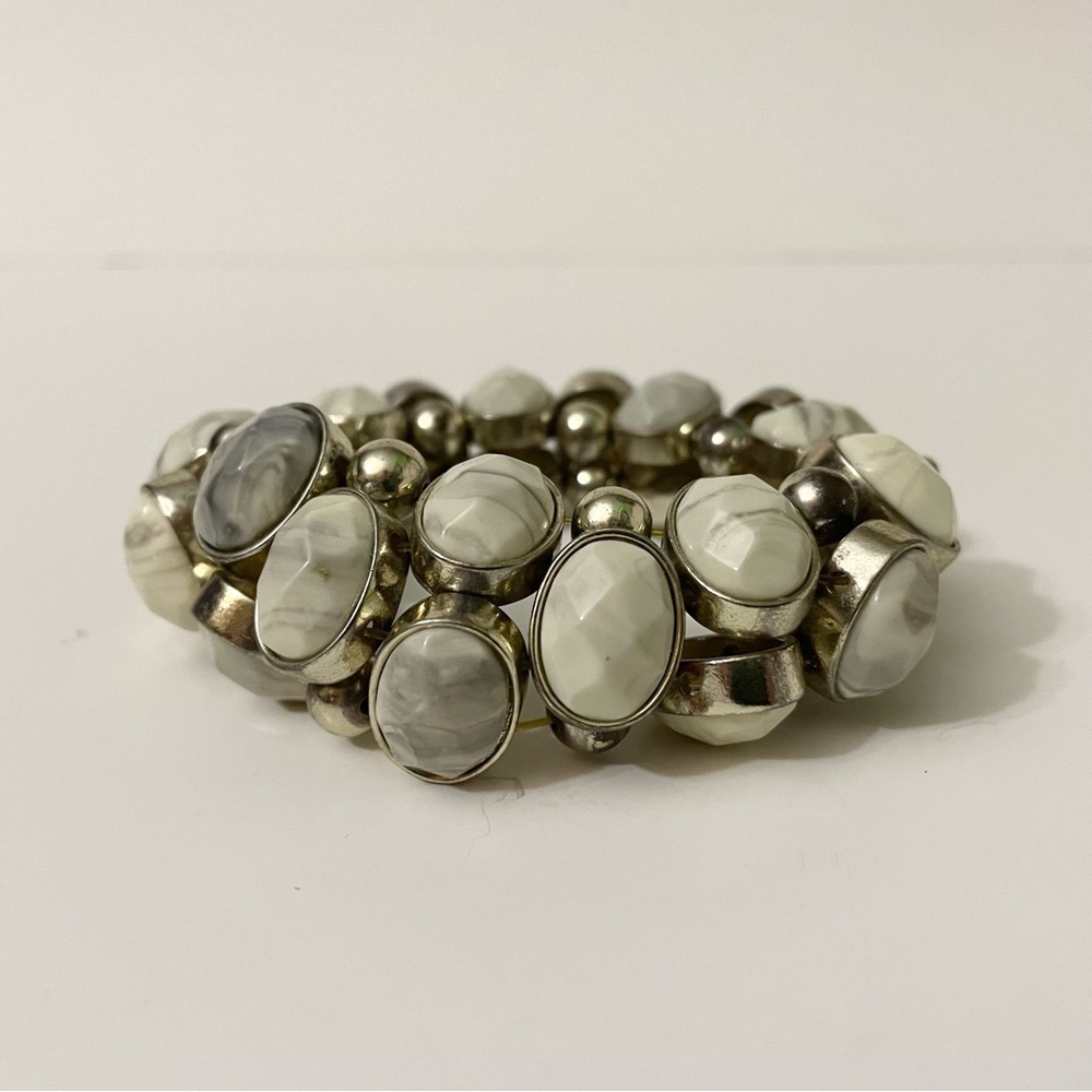 Neutral Two Row Stretch Statement Bracelet - Picture 3 of 11